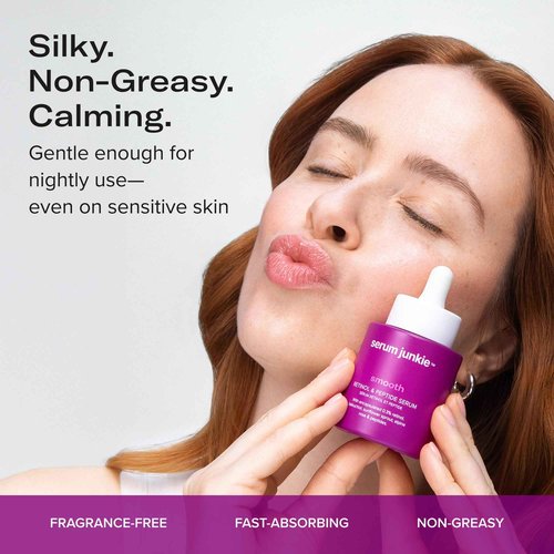 serum junkie SMOOTH Retinol and Peptide Serum with Encapsulated Retinol, Bakuchiol, Matrixyl 3000, Melatonin, Vitamin E, Anti-Aging, Targets Fine Lines, Uneven Texture, Dullness, 1 fl oz