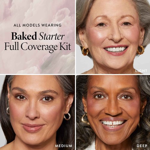 LAURA GELLER NEW YORK Baked Starter Kit - Full Coverage: Double Take Powder Foundation + Best of the Best Face Palette + Retractable Angled Kabuki Brush (06 Tan)
