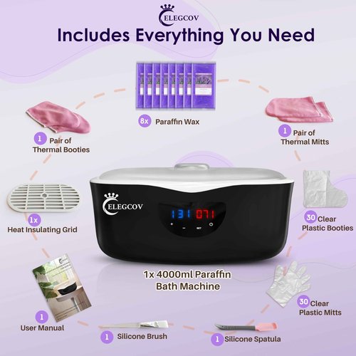 Paraffin Wax Machine for Hand and Feet - ELEGCOV Paraffin Wax Warmer with 8 Packs Lavender Bath Wax Refills Kit，Hand and Foot Moisturizing Care Kit, 4000ml Fast Meltdown Parafin Hot Wax Machine