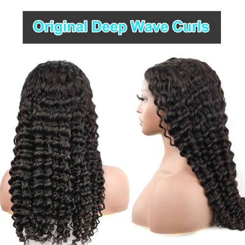 BLY Glueless Wear and Go Lace Front Wigs Human Hair for Women Deep Wave Curly Wig No Glue Ready to Wear 4x4 Lace Pre Cut Wig Pre Plucked with Baby Hair 180% Density Natural Hairline 16 Inch