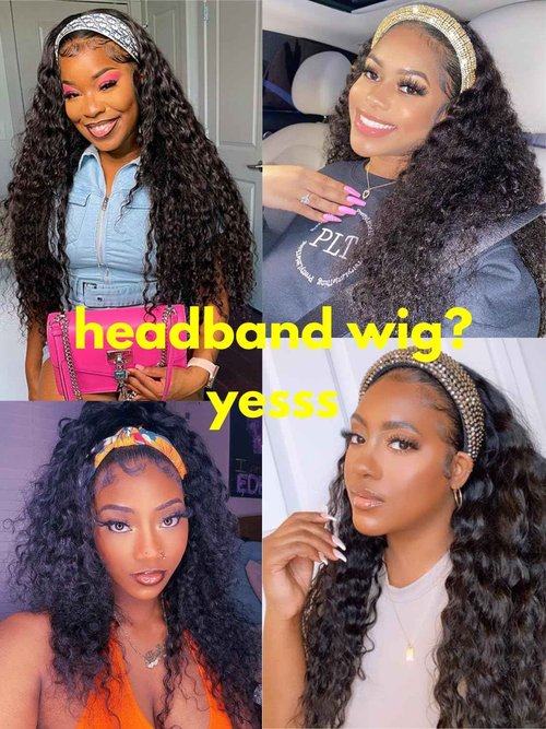 Liwsizxk Water Wave Headband Wig Human Hair 220 Density Upgrade Curly Drawstring Headband Wigs Human Hair Wear and Go Glueless Wigs for Black Women 22inch None Lace Front Wigs Natural Color