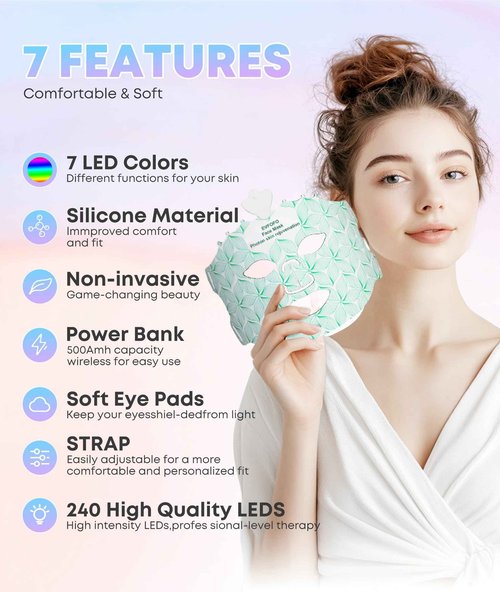 Red Light Therapy Mask for Face, 7 Colors LED Face Mask Light Therapy At Home, Led Face Mask Light Therapy, Green
