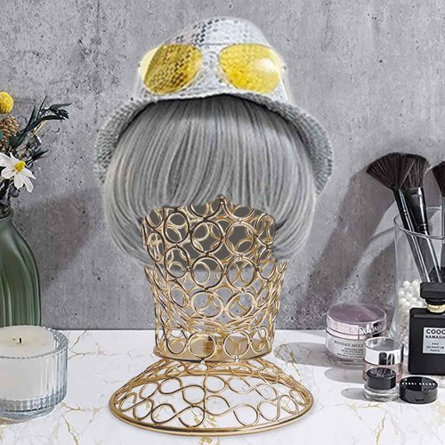 CHADWICK Wall Mount Hat Stand - Metal Hollow Mannequin Head Stand, Hanging Wig Holder 21Inch, Drying and Storage Organizer Rack, Display for Wigs, Caps, Earrings - Chrome Gold