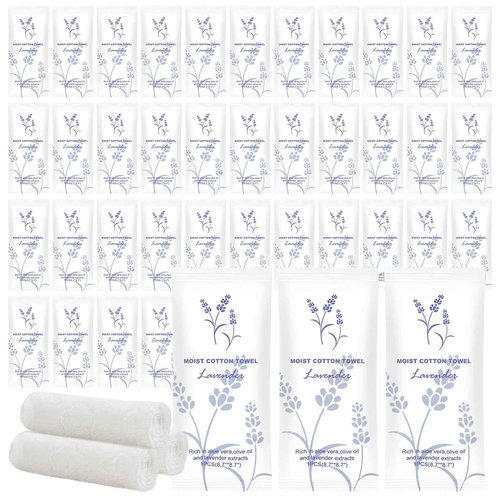 Moist Cotton Towel Bulk Moist Towelettes Individually Wrapped,White Towel Services,Refreshment Pre Moistened Towels for Dentist Travel Sport Party Hotel 200,Lavender