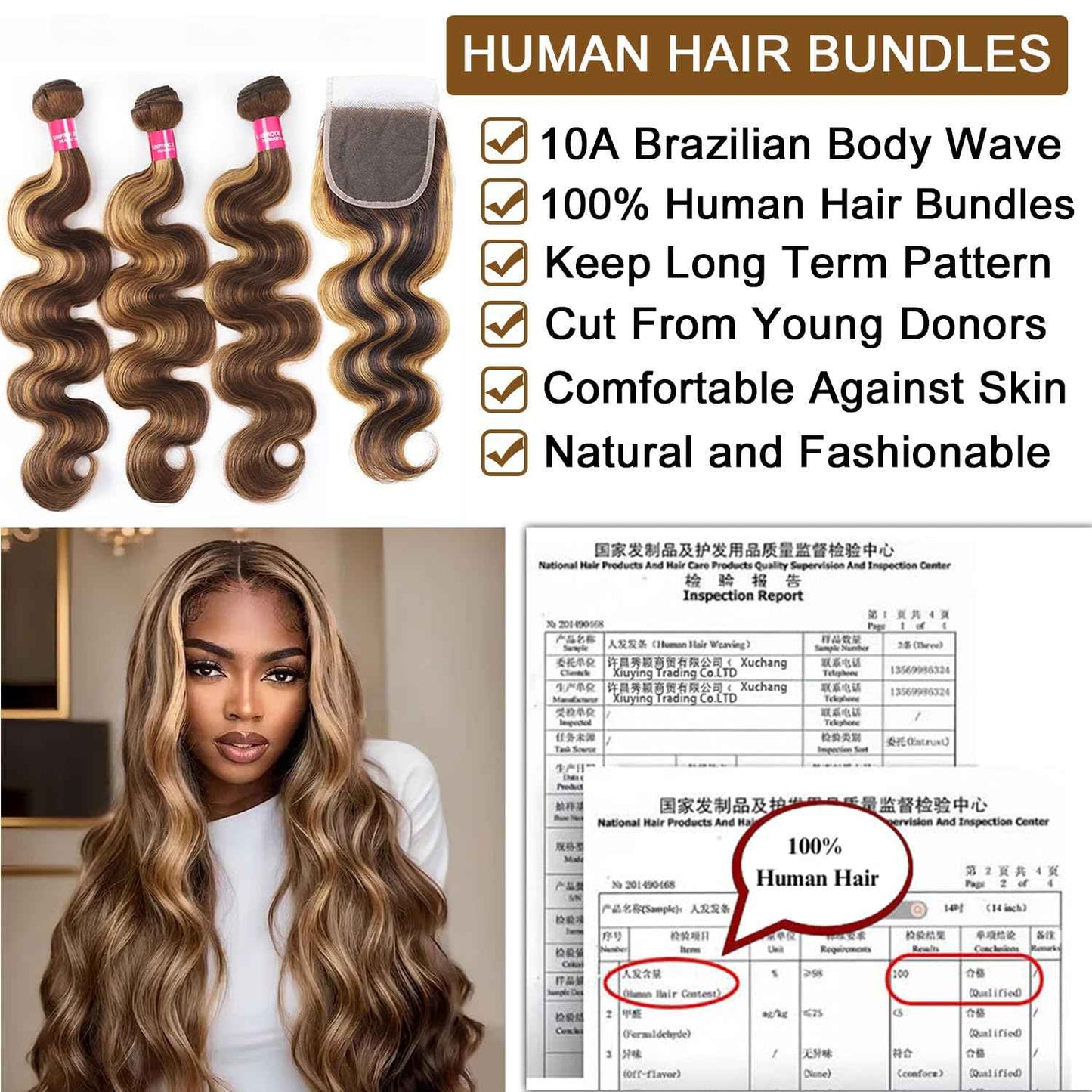 Highlight Bundles with Closure Human Hair Body Wave P4/27 Honey Blonde Bundles with Highlights human hair 10A Brazilian Body Wave with Closure 16 18 20+16inch