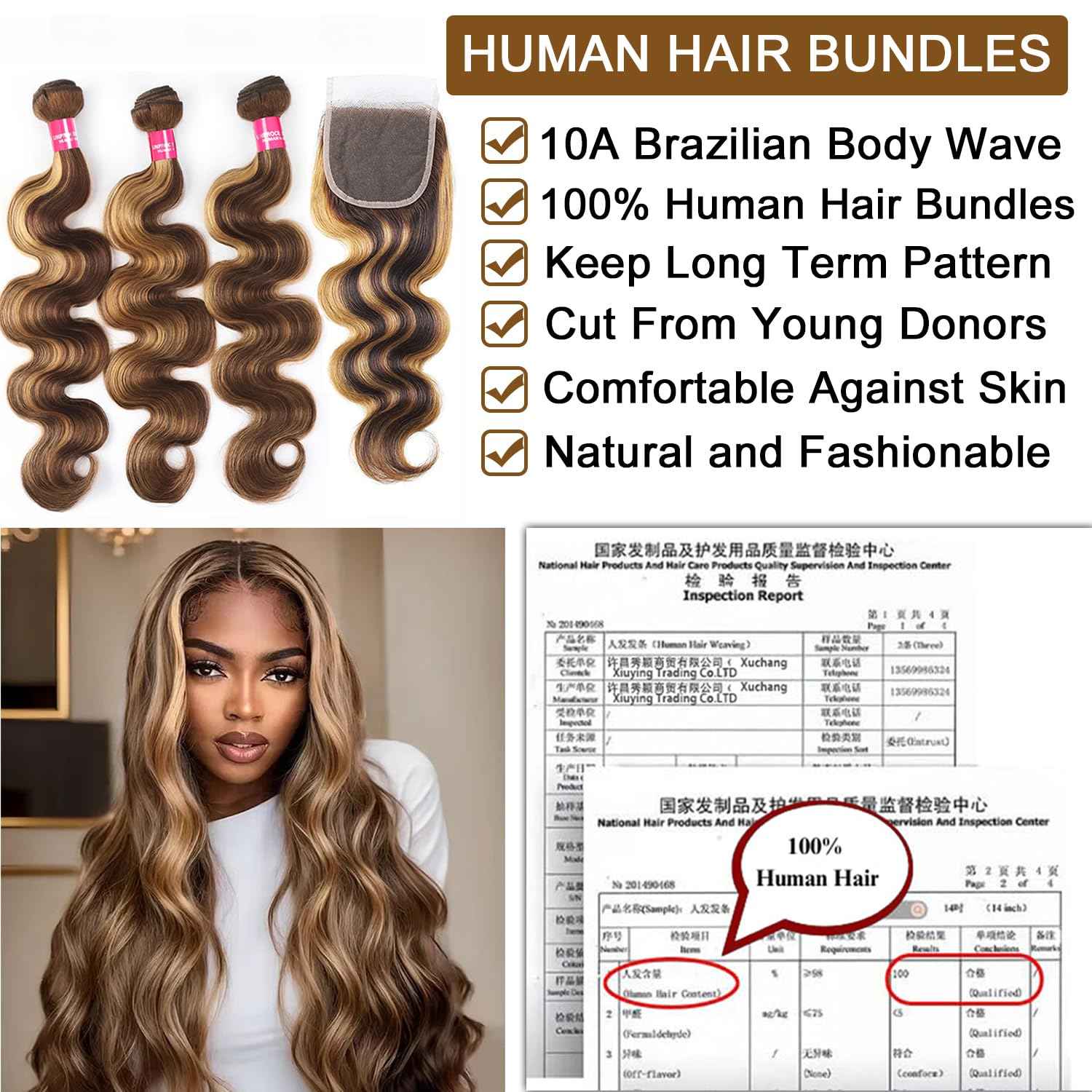 Highlight Bundles with Closure Human Hair Body Wave P4/27 Honey Blonde Bundles with Highlights human hair 10A Brazilian Body Wave with Closure 16 18 20+16inch