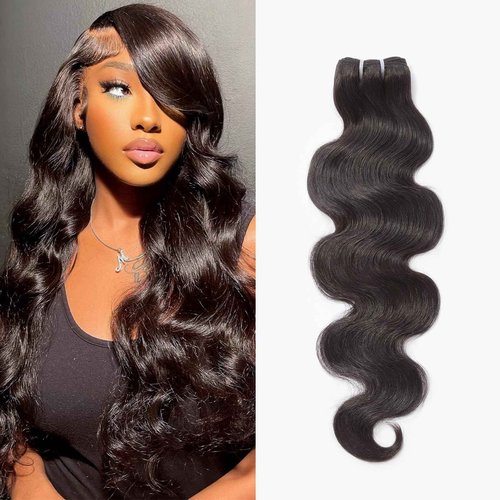 WEQUEEN Bundles Human Hair Body Wave 16A Brazilian Virgin Hair Bundles 24 Inch Thick Weave Natural Black