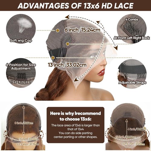 Chocolate Brown Lace Front Wig Human Hair - 13x6 HD Brown Body Wave Lace Front Wigs Human Hair Pre Plucked with Baby Hair, 180% Density Colored Glueless Frontal Wigs Human Hair for Women 26 inch