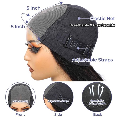 AceWig 30 Inch Body Wave Lace Closure Wigs Human Hair 180% Density 5X5 Lace Closure Human Hair Wig Pre Plucked with Natural Hairline Small Knots for Black Women