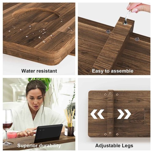 Mopzilqvur Premium Bathtub Tray for Freestanding Bath, Large & Thick 35” Acacia Wood Luxury Bath Tray for Tub， Anti-Tip, Non-Toxic, Adjustable Bathtub Trays for Tub with Bathroom Accessories Holder