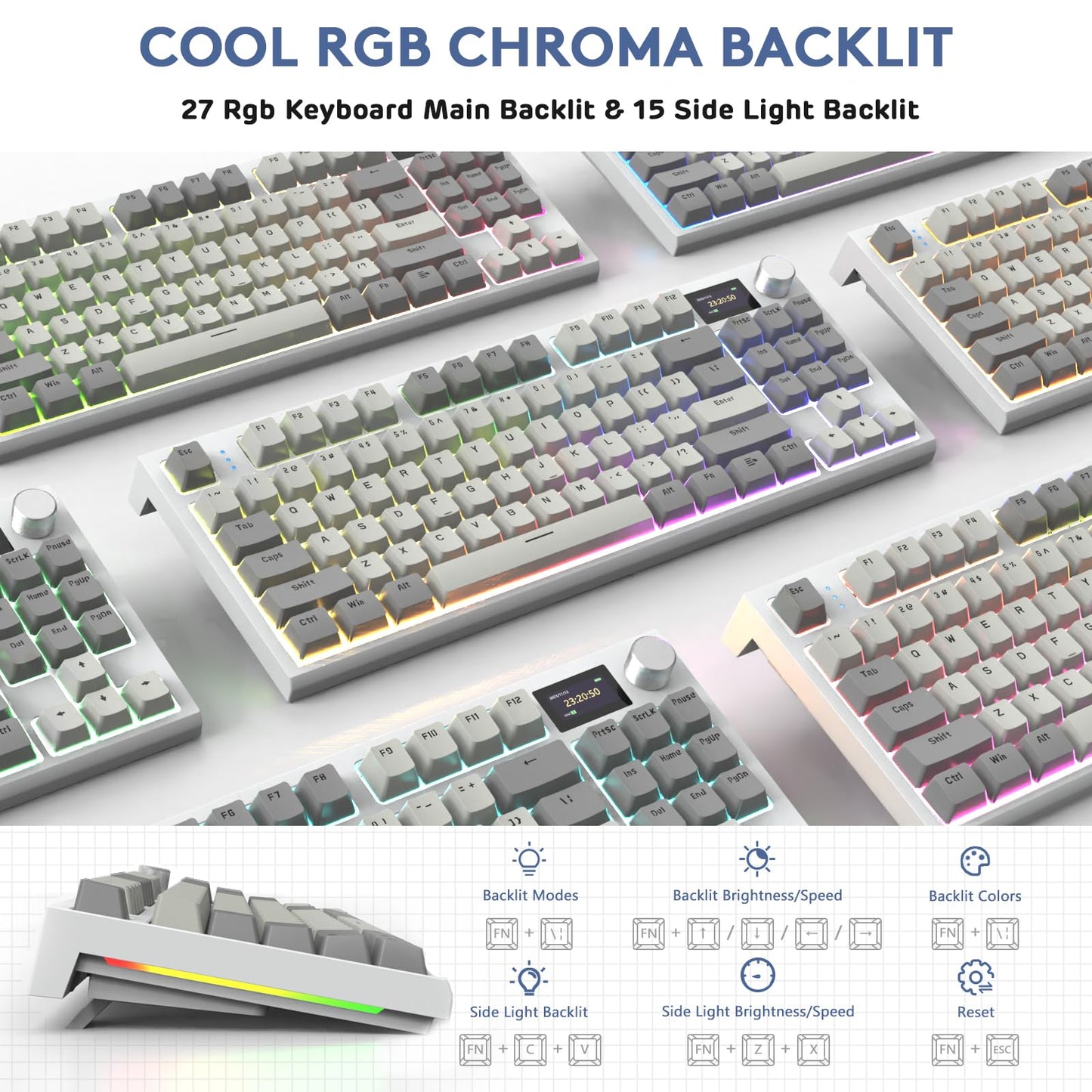 RK86 RGB 75% Wireless Gasket Mechanical Keyboard,Triple Mode Bluetooth5.0/2.4G/USB-C 82 Keys Hot Swappable Gaming Keyboard 4000 mAH Battery w/Knob & 1.2'' HD OLED Display,Custom Linear Switches
