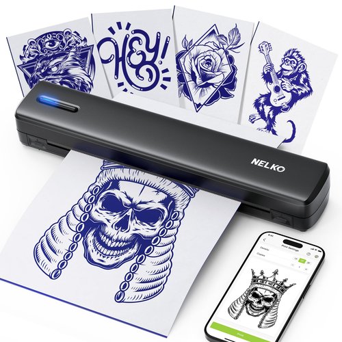Nelko D810 Tattoo Stencil Printer, Wireless Thermal Tattoo Printer with 10pcs Tattoo Transfer Papers, Portable Tattoo Machine for Artist & Beginners, Compatible with Phone Pad and PC, Smoke Black