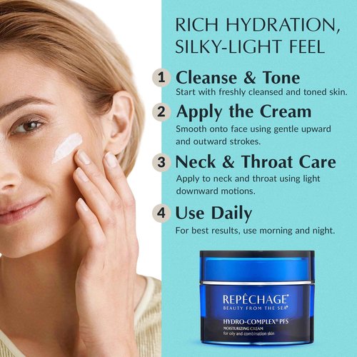 Repechage Hydro-Complex PFS Hydrating Face Cream for Oily & Combination Skin – Non-Comedogenic Moisturizer with Seaweed Extract, B3 & AHAs – Supports Skin Elasticity, Smooths Fine Lines, 1.5 fl oz