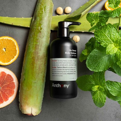 Anthony No Sweat Body Defense and Shower Sheets Bundle, Anti-Chafe Talc Free Cream To Powder Lotion, 16 Fl Oz, and Pack Of 12 Shower Sheets