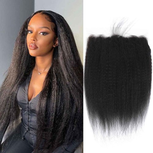 DSEKCAIN Kinky Straight Transparent HD Frontal 13x6 Human Hair Yaki Straight Lace Frontal 13x6 Big Space Size Long Deep Part100% Human Hair Ear to Ear Natural Black Color 22 Inch 150% Density