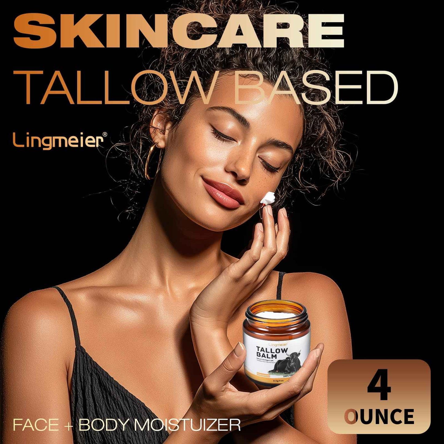 Lingmeier Beef Tallow for Skin, Tallow and Honey Balm, Organic Grass-Fed Beef Tallow for Skin with Raw Honey & Jojoba Oil, Whipped Moisturizer for Face & Body, Dry Skin Care, Non-Greasy