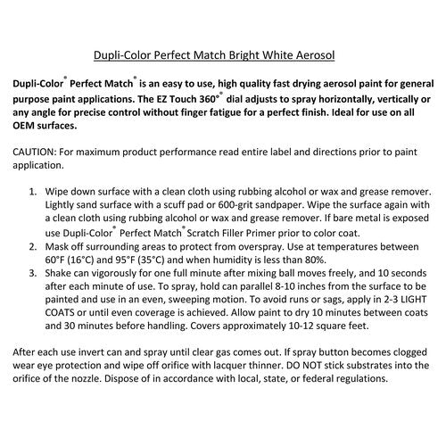 Dupli-Color EBCC03627 Perfect Match Automotive Spray Paint – Chrysler Bright White, PW6/GW6/PW7/GW7 – 8 oz. Aerosol Can