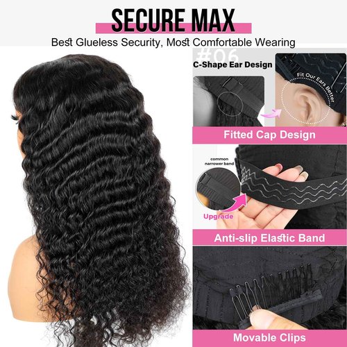 BLY Glueless Wigs Human Hair 9x6 M-Cap Wig Max Parting HD Lace Pre Cut Wig for Women Pre Plucked, Bleached Tiny Knots Deep Wave Curly Lace Front Wigs Wear Go 180% Density 20 Inch