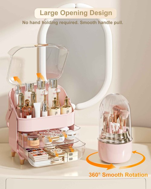 Makeup Organizer, Skincare Holder Bathroom Counter Organizer, Storage Box Cosmetic Display Cases, Teen Girl Gifts Trendy Stuff Make up Organizers for Vanity, Dresser, Countertop (Pink)