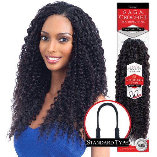 Saga Human Hair Crochet Braids Standard Type Super Curl (18", 1B)