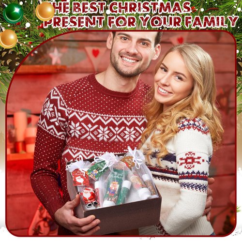 Henoyso 50 Set Christmas Hand Cream Bulk and Lip Balm Bulk Xmas Holiday Gifts Favors with Organza Bag Thank You Card and Acrylic Keychains Thank You Gift Set Bulk Christmas Stuffers Party Supplies