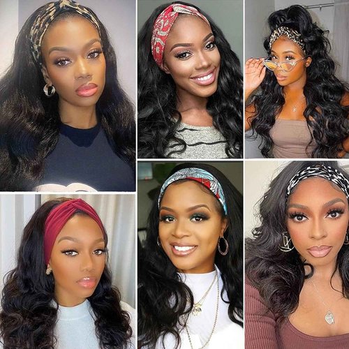 Headband Wig Human Hair Body Wave 22 Inch Headband Wigs for Black Women Brazilian Virgin Hair Wear and Go Glueless Wig None Lace Front Wigs for Beginners 150% Density Natural Black Color