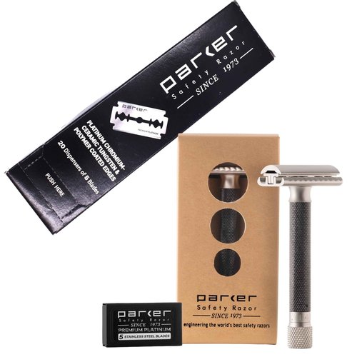 The Parker Variant ADJUSTABLE Double Edge Safety Razor and 105 Blade BUNDLE (GRAPHITE)