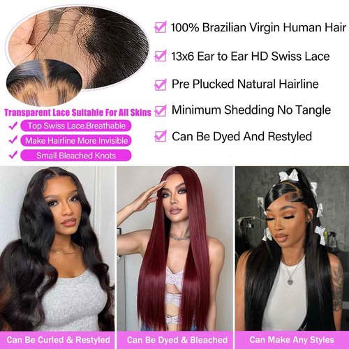Zlzlblbl Straight Lace Front Wigs Human Hair Pre Plucked 13x6 Lace Frontal Wigs Human Hair 24inch Glueless Wigs Human Hair Natural Color Lace Front Wigs for Women