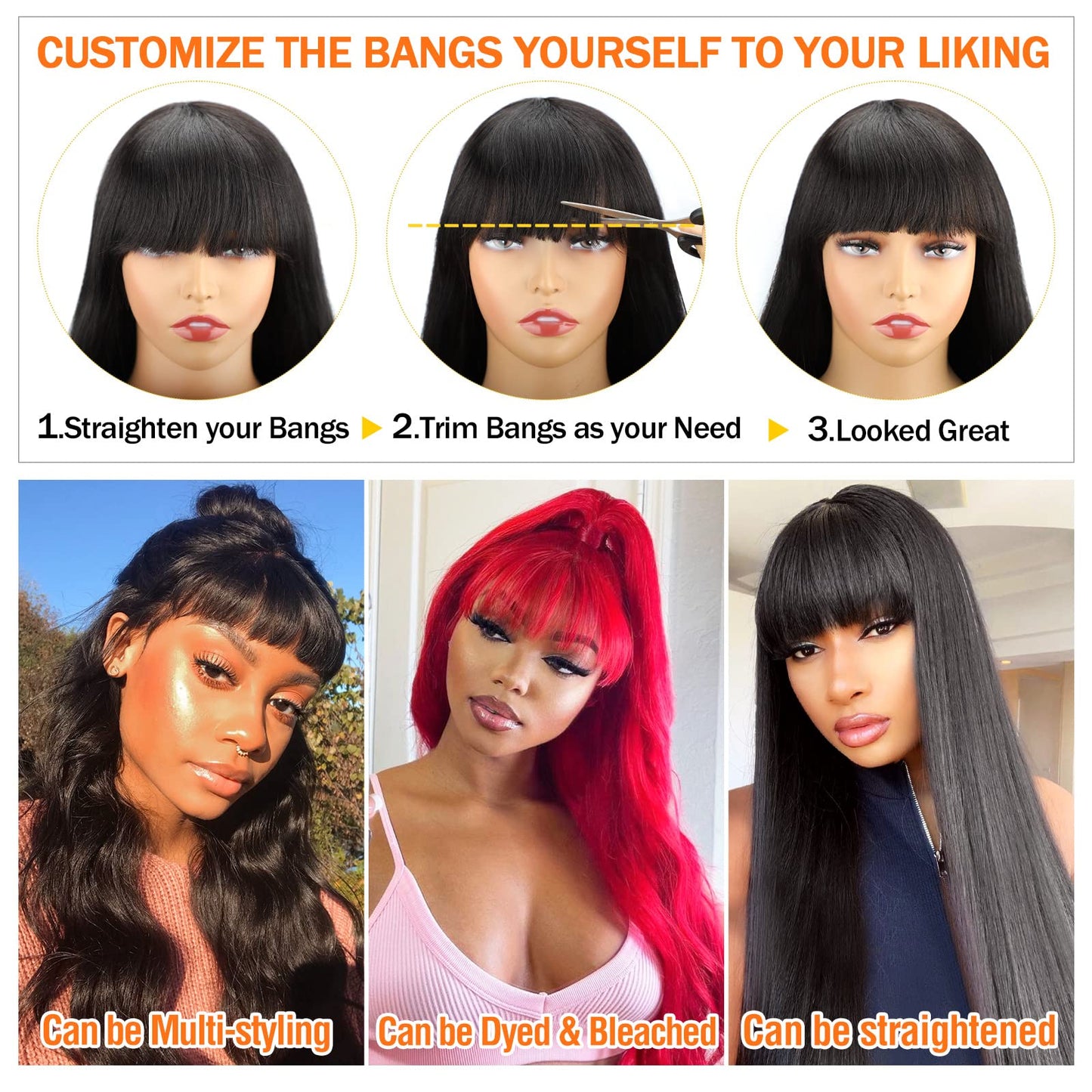 Lativ Human Hair Wigs with Bangs Body Wave Bang Wigs for Black Women Human Hair 150% Density Brazilian Glueless None Lace Front Wig Human Hair Natural Color(22 Inch, Body Wave)