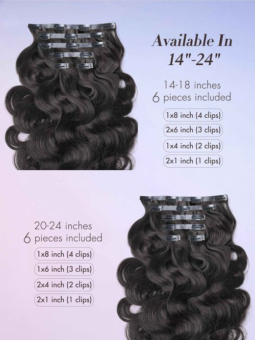 LUVME Invisible Clip in Hair Extensions Body Wave Real Human Hair, Remy Human Hair Extensions Clip ins for Women, Natural Human Hair, 16 inch 110g 6Pcs, Natural Black