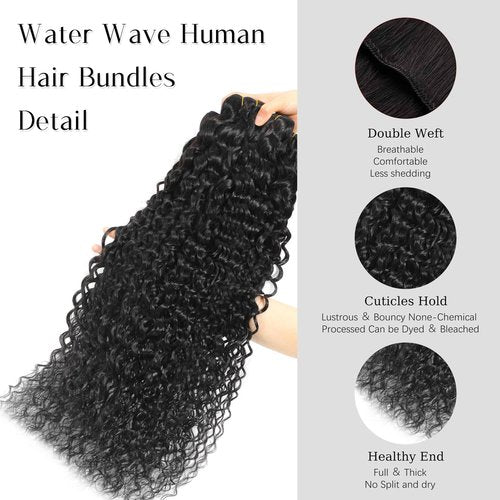 Water Wave Human Hair Bundles 12A Unprocessed Virgin Brazilian Curly Bundles Human Hair Wet And Wavy Natural Black Color Less Shedding Hair For Women As Hair Extension And Fill 28 Inch