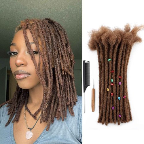 Coriario 12 Inch Natural Locs Extensions Human Hair 30 Strands 0.6cm 30# Dreadlock Human Hair Dread Locks Extensions for Men/Women/Kids Brown