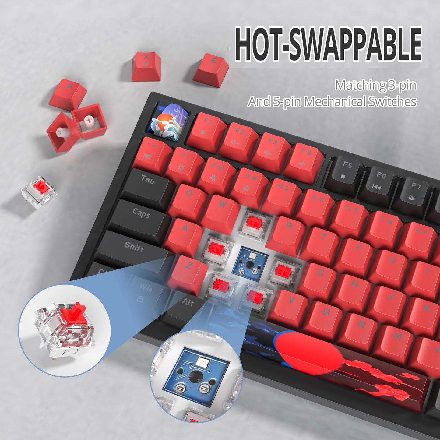 75% TKL Wired Mechanical Keyboard,RGB Backlit Gasket Mount 82 Key Hot Swappable Custom Linear Red Switch Gaming Keyboard with Volume Knob & PBT Keycaps (82 White Earth)