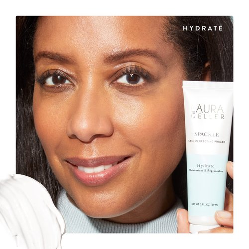 LAURA GELLER NEW YORK Face the Day Kit - Balance-n-Brighten Foundation, Sand + Spackle Skin Perfecting Primer, Hydrate + Airbrush Round Kabuki Brush (Pack of 3)