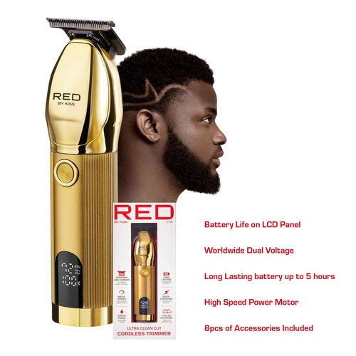 Red by Kiss Cordless Hair & Beard Trimmer for Men, Water-Proof Professional Rechargeable Hair Clipper, LCD Display Precision Blade Trimmer
