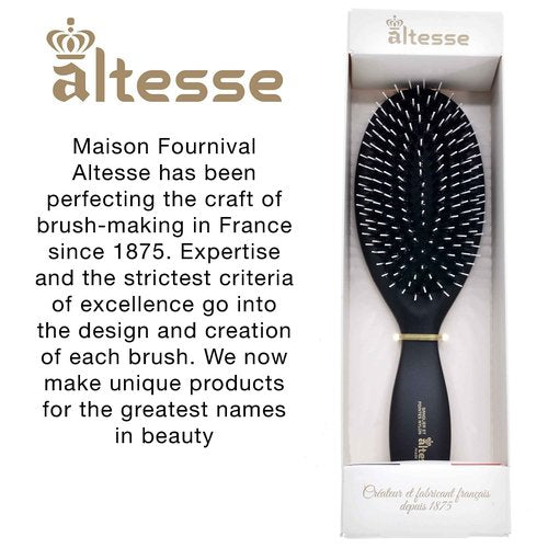 Altesse 8911 Natural Bristle Hair Brush Detangler Brush Large Air Cushion Matte Black Handle with 11 Rows of Black Boar Bristle and Nylon Hairbrush for Thick Hair Styling and Detangling Made in France