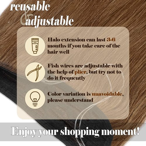 Benehair Human Hair Extensions Thick Ends Invisible Wire Real Human Hair with 2 Fish Lines Thicker Hairpieces 90g Hair Extensions Straight Thicker Hairpieces for Women #6 Light Brown 16 Inch