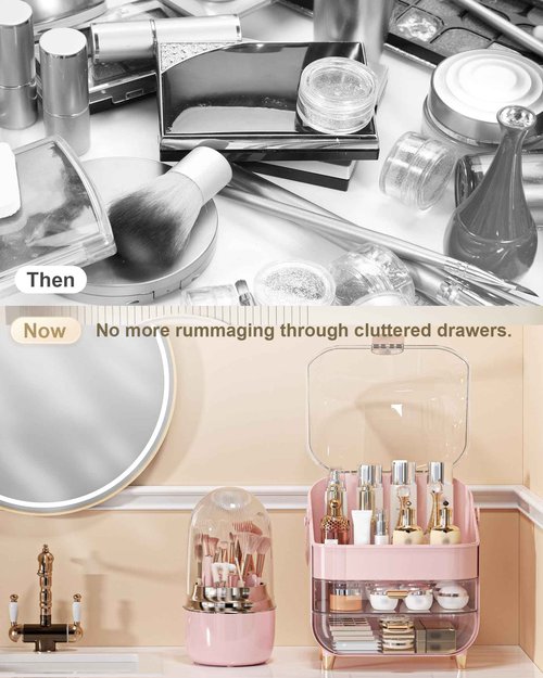 Makeup Organizer, Skincare Holder Bathroom Counter Organizer, Storage Box Cosmetic Display Cases, Teen Girl Gifts Trendy Stuff Make up Organizers for Vanity, Dresser, Countertop (Pink)