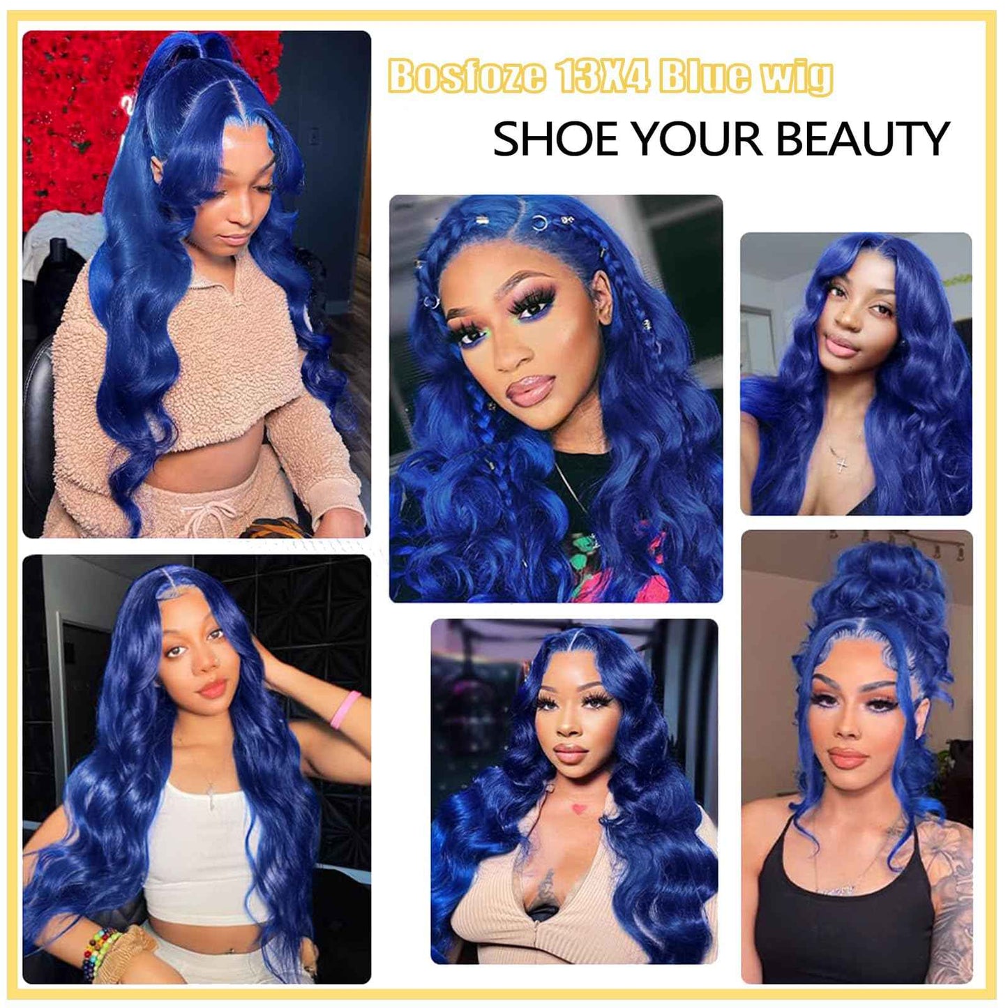 26 Inch Blue Lace Front Wigs Human Hair Body Wave 13x4 HD Transparent Lace Frontal Blue Wig Human Hair Pre Plucked 180% Density Dark Blue Colored Glueless Wigs for Black Women