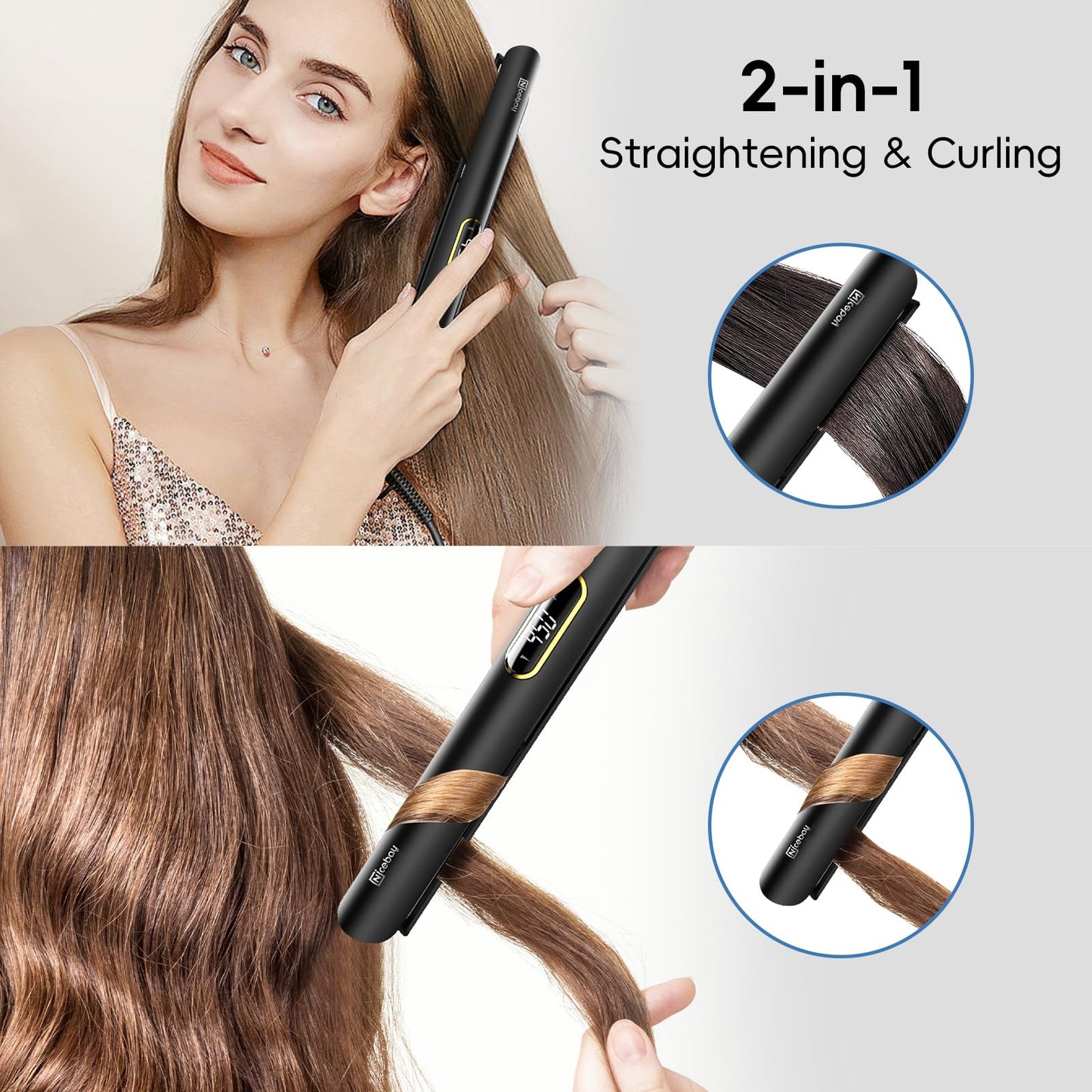 Nicebay Hair Straightener Flat Iron, Titanium 2 inches, 5 Temp Settings, Fast Heating, Negative Ion, Wide Voltage for Travel, Hair Straightener and Curler