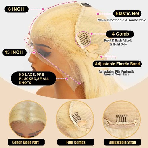 TYUKY 28 Inch 613 13x6 Lace Front Wig Human Hair 200 Density Body Wave Blonde HD Lace Front Wigs Human Hair Pre Plucked Blonde Wig Human Hair 613 Lace Frontal Wigs