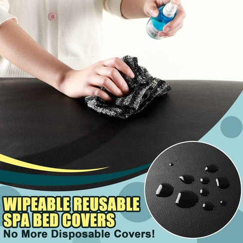 Remagr 2 Pieces Lash Bed Covers PU Leather Wipeable Fitted Massage Table Cover Waterproof Reusable Spa Bed Covers for Lash Massage Spa Salon Made of Artificial Leather and Stretch Fabric