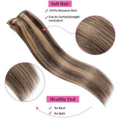 Balayage Dark Brown to Chestnut Brown Real Human Hair Clip ins Remy Invisible Hair Extensions Natural Straight Seamless Hair Extensions 8pcs Double Weft 18 Inch 100g