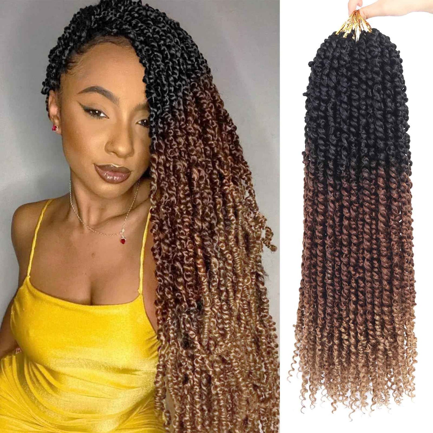 Long Passion Twist Hair Pre-twisted 24 Inch Passion Twist Crochet Hair for Black Women Pre Looped 8 Packs Synthetic Bohemian Twists Curly Ends Hair Extensions 1B-30-27