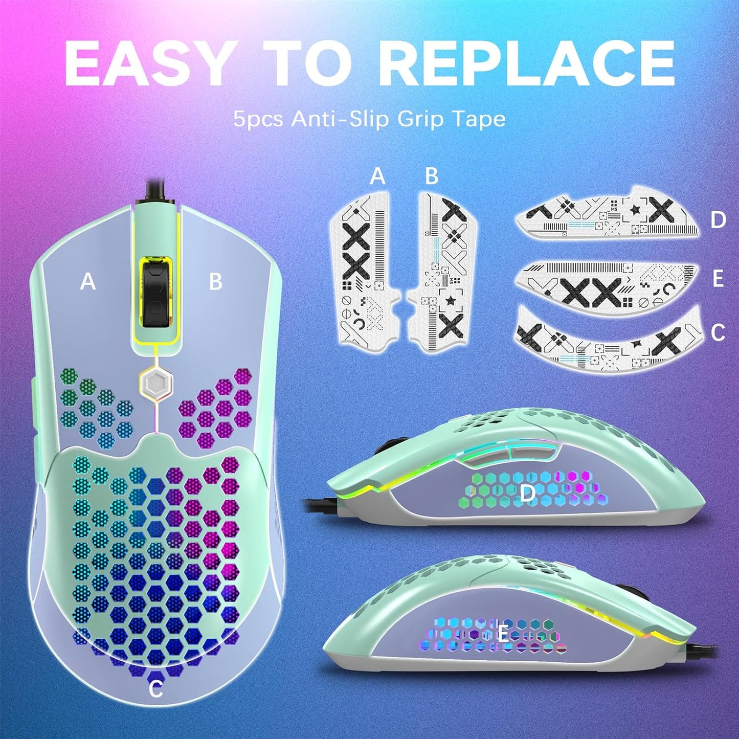 ZIYOU LANG M5 RGB Lightweight Wired Gaming Mouse with 12000 DPI 6 Programmed Buttons,65G Honeycomb Shell,Ultralight Ultraweave Cable,Pixart 3325 Optical Sensor Gamer Mice for Laptop PC Mac(White)