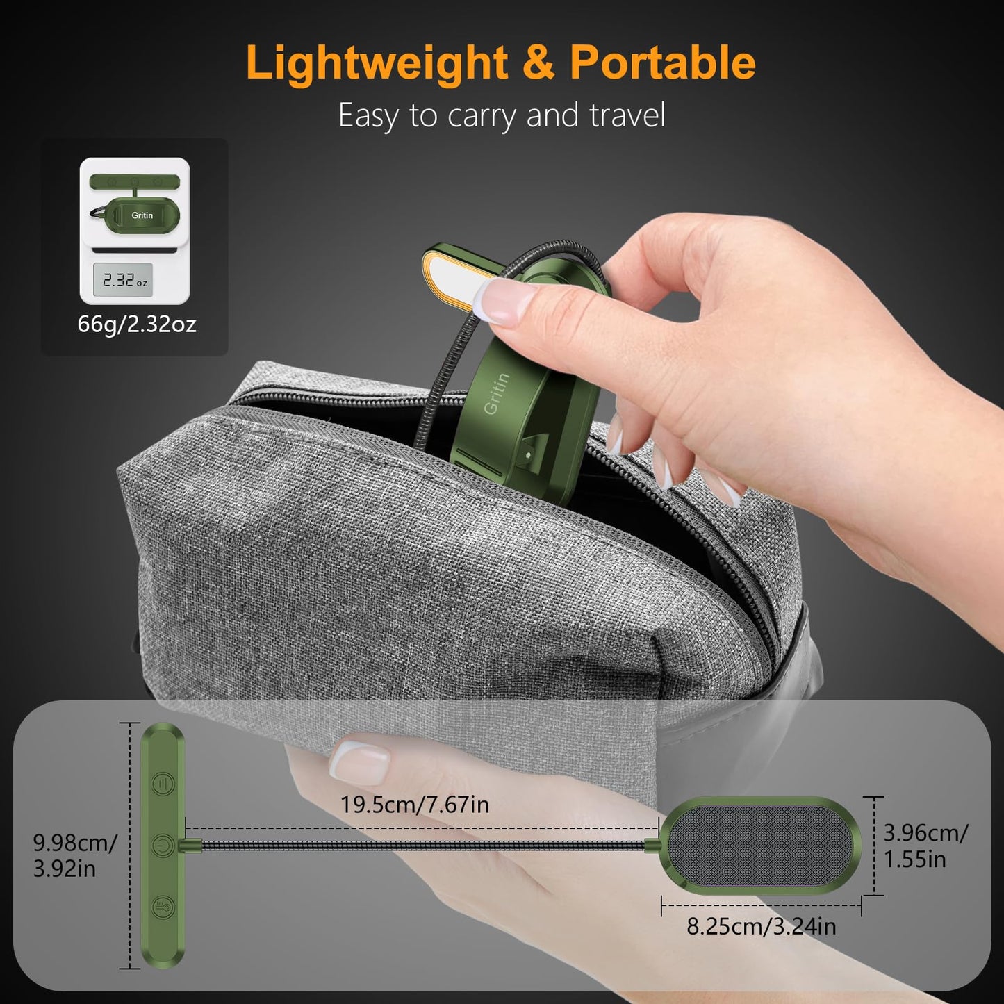 Gritin Rechargeable Book Light for Reading in Bed with 19 LED &Memory Function-Eye Caring 3 Color Temperatures,5 Brightness Levels,80 Hrs Runtime Flexible Goose Neck Clip on Light-Deep Green