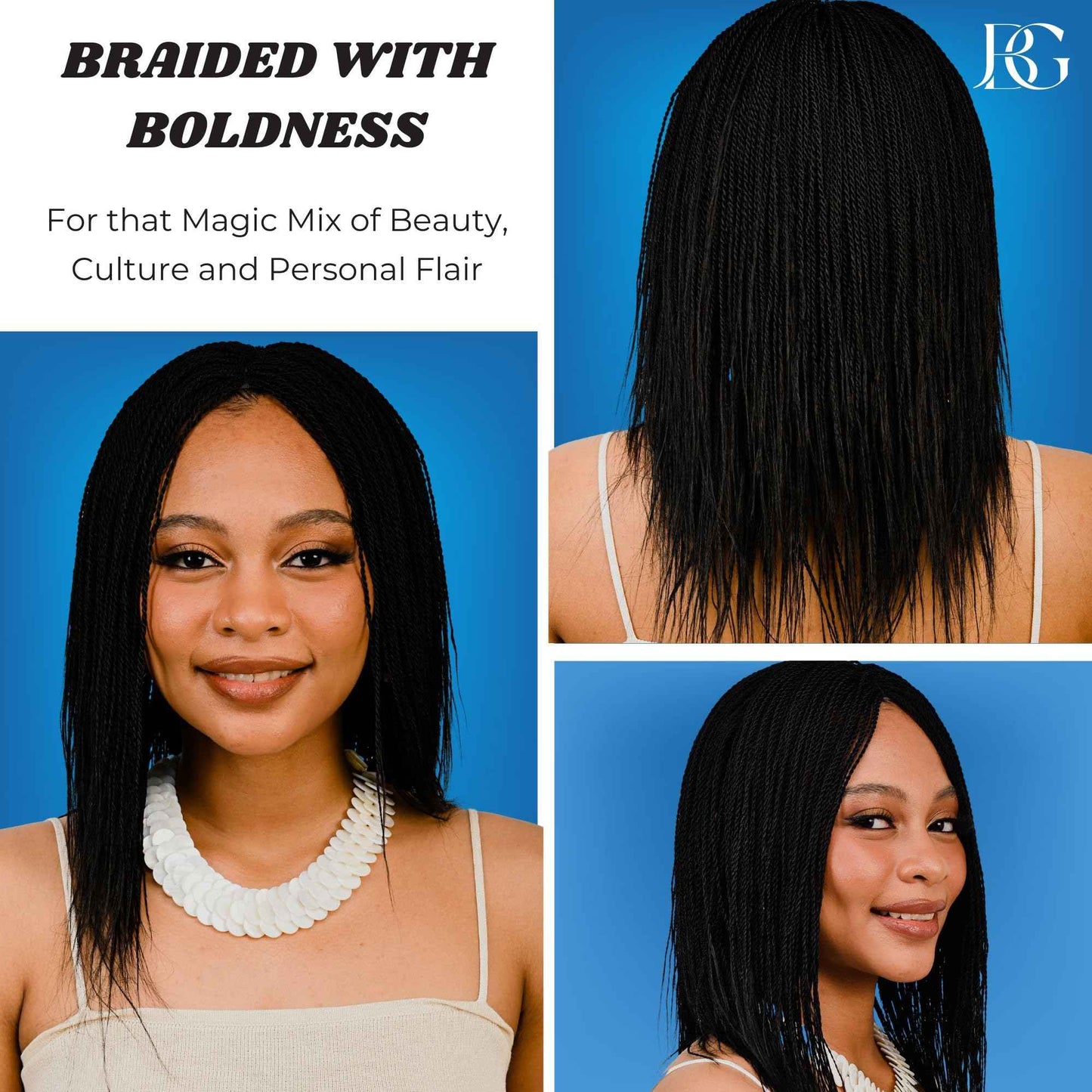 JBG SERVICES Twisted Wigs, 12-Inch Micro Million Twist Braided Wig - Light, Soft Braid Wigs for Black Women with Glueless 4X4 Lace Closure - No Tangle Synthetic Braids - Black 1