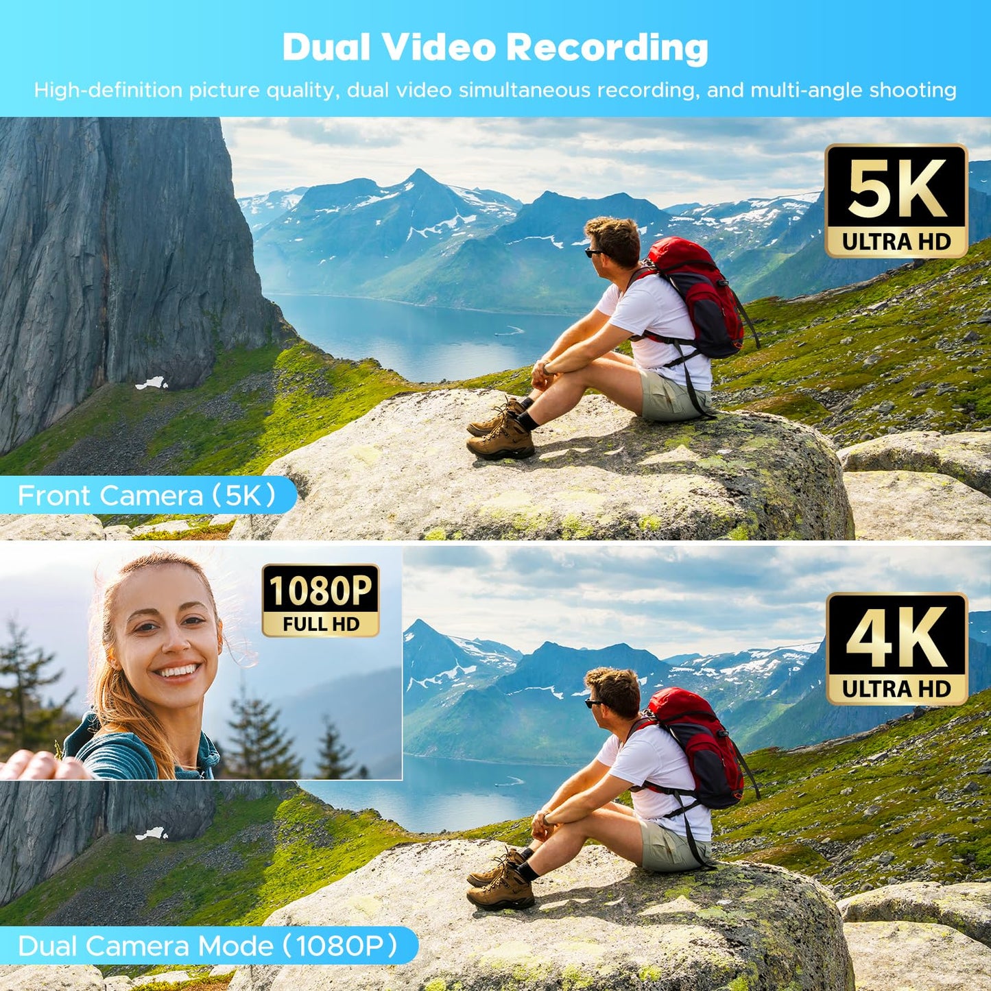 5K Camcorder Video Camera 56MP 16X Dual Lens Vlogging Camera for YouTube with WiFi & Night Vision, 3" 270° Touch Screen Cam corder - Includes 64GB SD Card, 2 Batteries, Tripod, Mic, Remote, Lens Hood