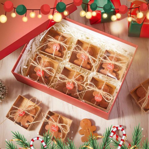 Maxcheck 50 Sets Christmas Bar Soap Gift Set Christmas Handmade Soaps Tree Socks Gingerbread Snowflakes Body Soaps with Exquisite Box Christmas Stocking Stuffers Gifts for Guests (Gingerbread)