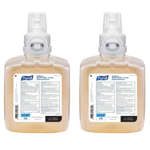 PURELL Foam Handwash 2% CHG Antimicrobial Foam, Fragrance Free, 1200 mL Foam Hand Soap Refill for PURELL CS8 Automatic Soap Dispenser (Pack of 2) – 7881-02 - Manufactured by GOJO, Inc.